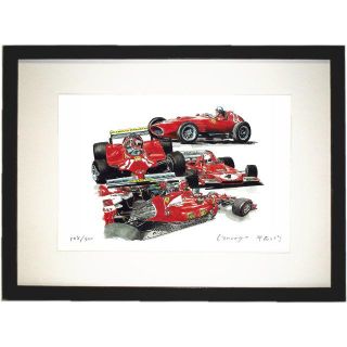 GC-024 フェラーリF-1限定版画 直筆サイン有 額装済●作家 平右ヱ門(版画)