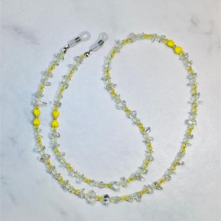 幸せの象徴イエローのキュートなリボン形　水晶さざれの可愛らしいグラスコード(サングラス/メガネ)