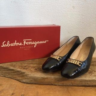 サルヴァトーレフェラガモ(Salvatore Ferragamo)のフェラガモ レトロ ヴィンテージ チャンキータン シューズ レザー(ハイヒール/パンプス)