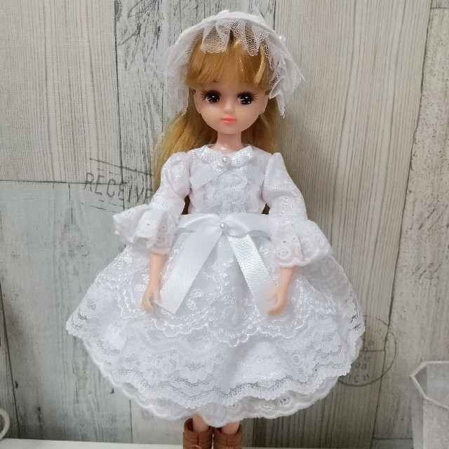 リカちゃんの服 ハンドメイドワンピース 白 ハンドメイドのぬいぐるみ/人形(人形)の商品写真
