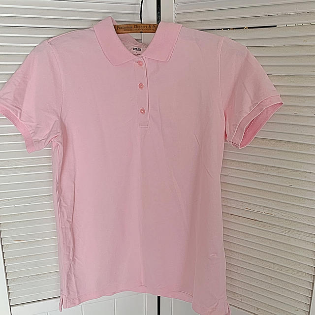UNIQLO(ユニクロ)のユニクロ　ポロシャツ　ピンク　Ｌサイズ　USED美品 レディースのトップス(ポロシャツ)の商品写真