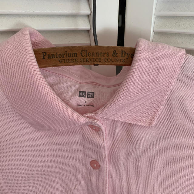 UNIQLO(ユニクロ)のユニクロ　ポロシャツ　ピンク　Ｌサイズ　USED美品 レディースのトップス(ポロシャツ)の商品写真