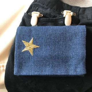 移動ポケット ☆ デニム星柄刺繍 ゴールド ②(外出用品)