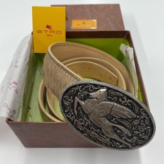 エトロ(ETRO)のエトロ　メンズ　ベルト　ハラコ　ベージュ　値下げ(ベルト)