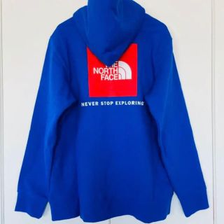 ザノースフェイス(THE NORTH FACE)の日本未発売 ノースフェイス ブルー XL ボックスロゴ パーカー 正規品(パーカー)