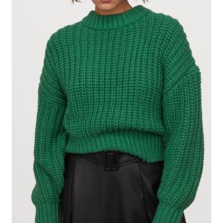 エイチアンドエム(H&M)の今季現在販売中 チャンキーニットセーター グリーン(ニット/セーター)