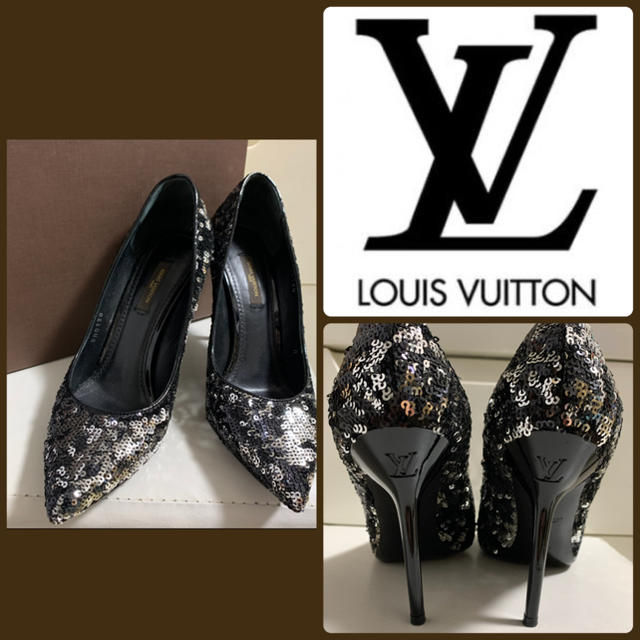 LOUIS VUITTON(ルイヴィトン)の美品　ルイヴィトン　ブラックスパンコール  アイコンヒール　パンプス レディースの靴/シューズ(ハイヒール/パンプス)の商品写真