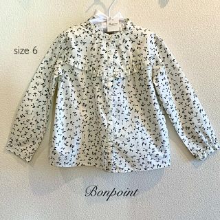 ボンポワン(Bonpoint)のBonpoint size 6 上品なチェリープリントのフリルのワンピース(ブラウス)