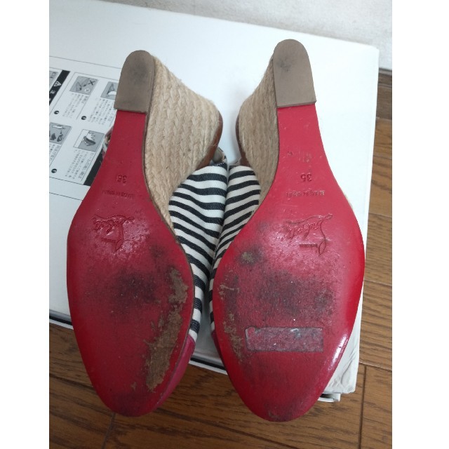 Christian Louboutin(クリスチャンルブタン)のクリスチャンルブタン　ウエッジソールサンダル　ネイビー×ホワイト×ピンク　35 レディースの靴/シューズ(サンダル)の商品写真