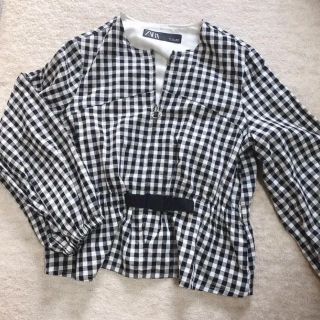 値下げ❗️zara ギンガムチェック☆フリル付きノーカラージャケット