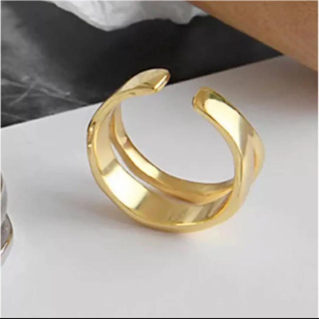 ゴールド デザインオープンリング sliver925 K18鍍金 メンズのアクセサリー(リング(指輪))の商品写真