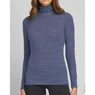 ユニクロ(UNIQLO)のボーダーカットソー　タートルネック　ヒートテック　ユニクロ　レディース  L(アンダーシャツ/防寒インナー)