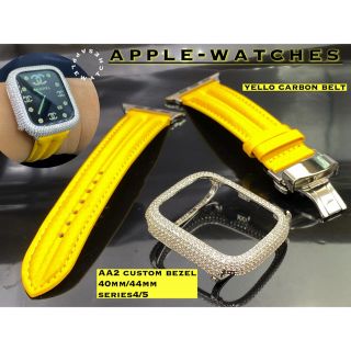 アップルウォッチ(Apple Watch)のカーボンイエローベルトxアップルウォッチ用カスタムカバーセット(レザーベルト)