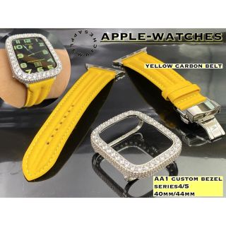 アップルウォッチ(Apple Watch)の44mm40mm◆イエローカーボンベルトAA1アップルウォッチ用カスタムカバー4(腕時計)