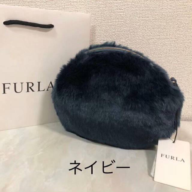 新品  フルラ  ファーバッグ  ネイビー