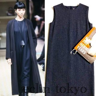 エルメス(Hermes)のエルメス マルジェラ期 カシミヤウール ワンピース ネイビーグレー E1695(ロングワンピース/マキシワンピース)