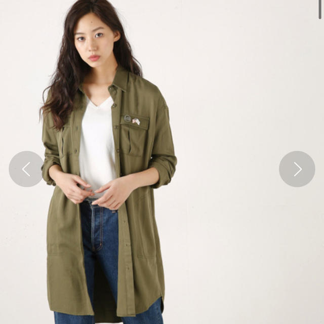 moussy(マウジー)のmoussy ロング　ミリタリーシャツ　カーキ レディースのトップス(シャツ/ブラウス(長袖/七分))の商品写真