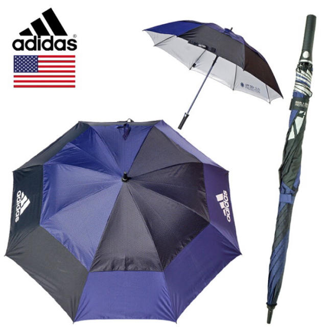 adidas(アディダス)のアディダス ダブルキャノピーUVネイビー137cm新品 ゴルフ傘 晴雨兼用 スポーツ/アウトドアのゴルフ(その他)の商品写真