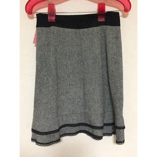 裾フリル冬スカート☆ツイード風☆黒×グレー(ひざ丈スカート)