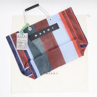 マルニ(Marni)の新品 紙袋付き マルニ フラワーカフェ トートバッグ ストライプ 新色 レッド(トートバッグ)