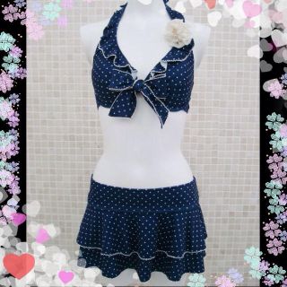 レッセパッセ(LAISSE PASSE)のレッセパッセ♡ネイビードットコサージュ付(水着)