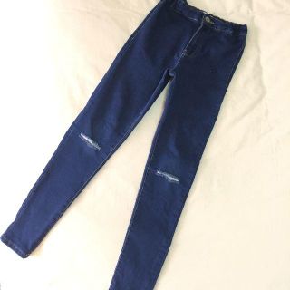 ザラキッズ(ZARA KIDS)の美品 ZARA キッズ ダメージ デニム ストレッチ スキニー 130 ザラ(パンツ/スパッツ)