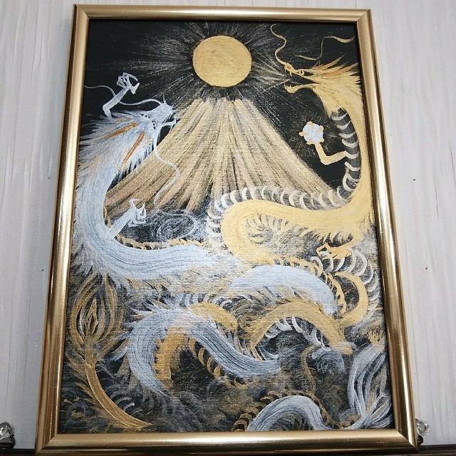 風水開運絵画＊来光黄金昇龍～双龍～金運　出世　ギャンブル運　仕事運　商売繁盛　財出会い