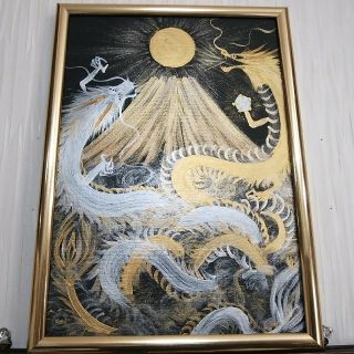 風水開運絵画＊来光黄金昇龍～双龍～金運　出世　ギャンブル運　仕事運　商売繁盛　財(絵画/タペストリー)