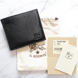 イルビゾンテ(IL BISONTE)の新品 イルビゾンテ 二つ折り 財布 折財布 コンパクト コインケース ブラック(折り財布)