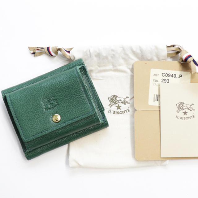 IL BISONTE(イルビゾンテ)の新品 イルビゾンテ ミニ財布 三つ折り財布 折財布 ミニウォレット グリーン レディースのファッション小物(財布)の商品写真