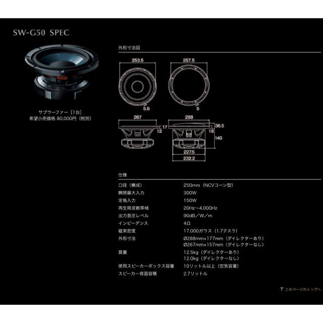 三菱電機(ミツビシデンキ)のダイアトーン　SW-G50 本体のみ 自動車/バイクの自動車(カーオーディオ)の商品写真