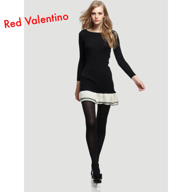 Red Valentino ニット ブラック ホワイト フリル ワンピース