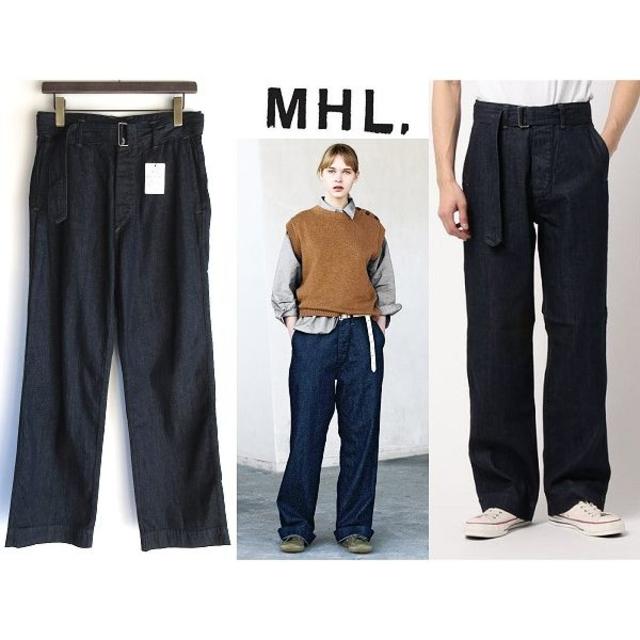 新品 MHL. CANTON 18SS ベルト付ワイドデニム W29 男女着用可