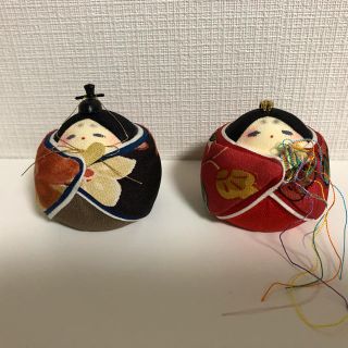 龍虎作 古布の丸びな お雛様 ひな人形(置物)