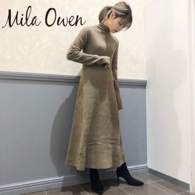 Mila Owen(ミラオーウェン)のMilaowen 大人気　太リブニットワンピース　モカ　 レディースのワンピース(ロングワンピース/マキシワンピース)の商品写真