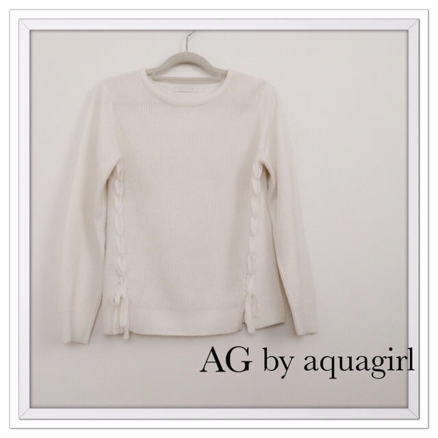 AG by aquagirl(エージーバイアクアガール)のホワイトニット♡裾紐編みこみデザイン レディースのトップス(ニット/セーター)の商品写真