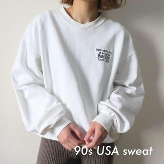 サンタモニカ(Santa Monica)の90s USA製 刺繍 企業ロゴ スウェット トレーナー 白 古着(トレーナー/スウェット)