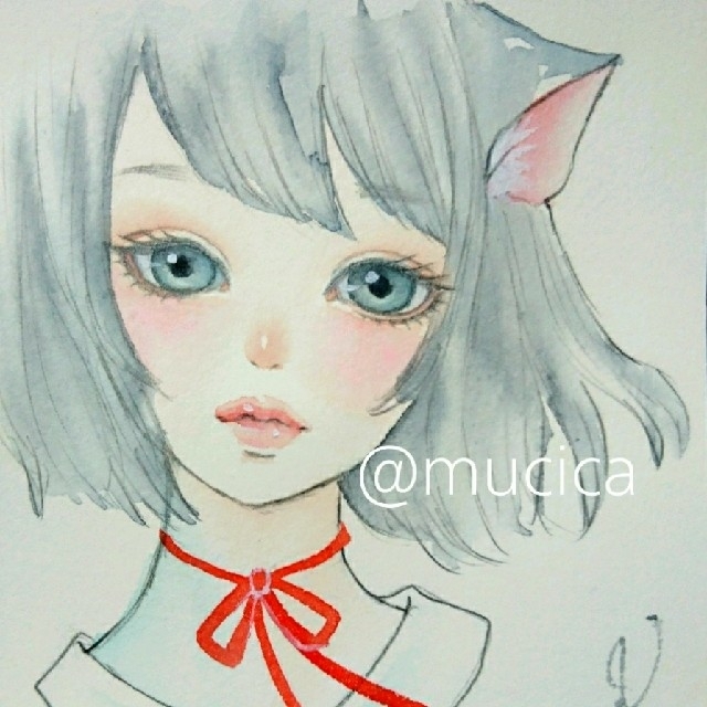 ポストカードプリント  手描きイラスト 《末っ子猫ちゃん》 水彩画 オリジナルむぅしかオリジナルイラスト