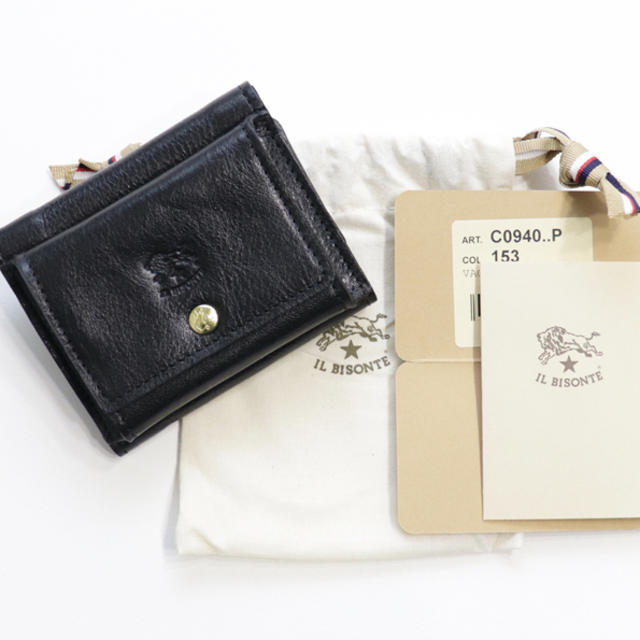 IL BISONTE(イルビゾンテ)の新品 イルビゾンテ ミニ財布 三つ折り財布 折財布 ミニウォレット ブラック レディースのファッション小物(財布)の商品写真