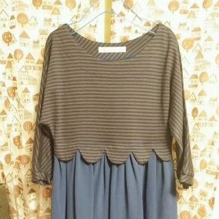 ドットアンドストライプスチャイルドウーマン(Dot&Stripes CHILDWOMAN)のスカラップ切替ワンピース(ひざ丈ワンピース)