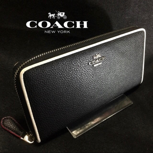 新品) コーチ長財布ブラックホワイト COACH [ギフト/プレゼント/ご褒美