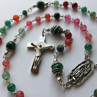 ロザリオ【１点物】(10)モスアゲート＆ファイアーアゲート 十字架 Rosary