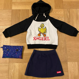 エックスガール(X-girl)のX-GIRL 女の子　100cm 3点セット　パーカー、スカート&レインポンチョ(Tシャツ/カットソー)