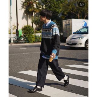 サンシー(SUNSEA)のURU wool wide pants d.navy ウル パンツ 19aw(スラックス)