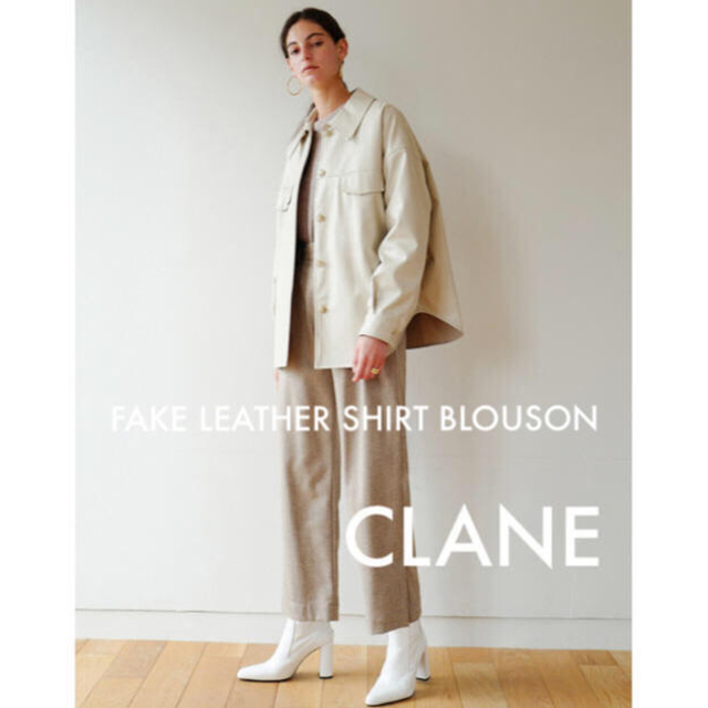 ブルゾンCLANE FAKE LEATHER SHIRT BLOUSON WHITE