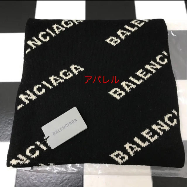 ファッション小物新品正規品 2019AW BALENCIAGA ロゴ ニット マフラー 黒 白