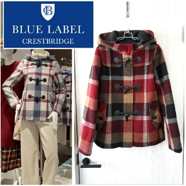 BURBERRY BLUE LABEL(バーバリーブルーレーベル)の新品  ブルーレーベルクレストブリッジ  CBチェック ダッフルコート 38 レディースのジャケット/アウター(ダッフルコート)の商品写真