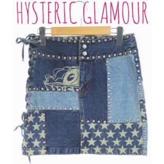 ヒステリックグラマー(HYSTERIC GLAMOUR)のヒステリックグラマー【美品】デニム 切替 スタッズ ミニ タイト スカート(ミニスカート)