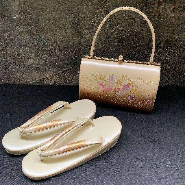 草履 バッグ セット 和装 白金 4石 扇面 Mフリー 美品