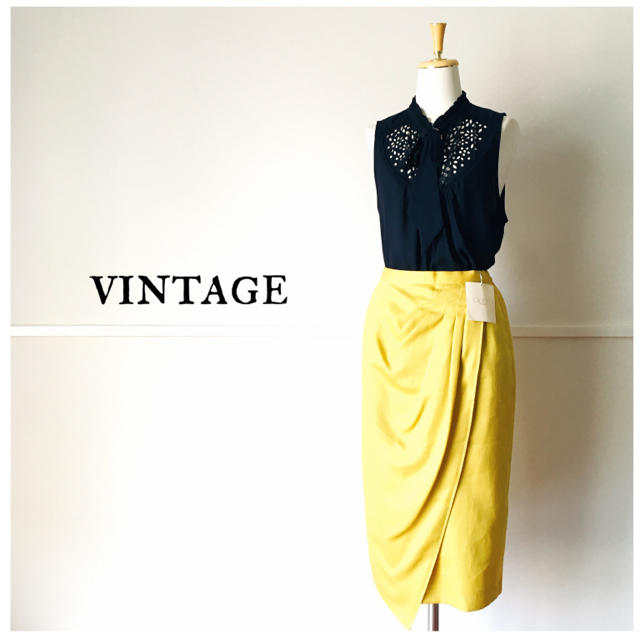 未使用タグ付　vintage  yellow  skirt????????